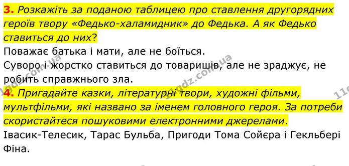 3. Розкажіть за поданою таблицею про ставлення другорядних героїв твору «Федько-халамидник» до Федька. А як Федько ставиться до них? — ГДЗ Українська література 5 клас Заболотний