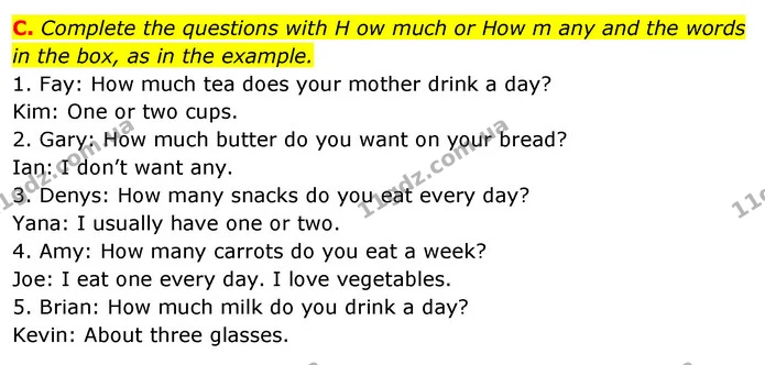 C. Complete the questions with H ow much or How m any and the words in the box, as in the example. — ГДЗ зошит Англійська мова 5 клас Мітчелл