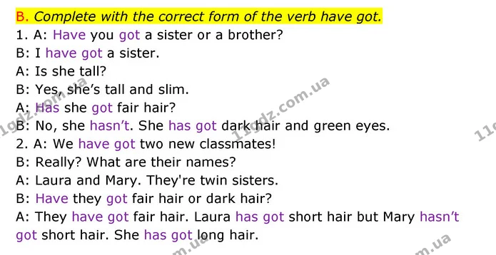 B. Complete with the correct form of the verb have got. — ГДЗ Зошит граматика Англійська мова Мітчелл