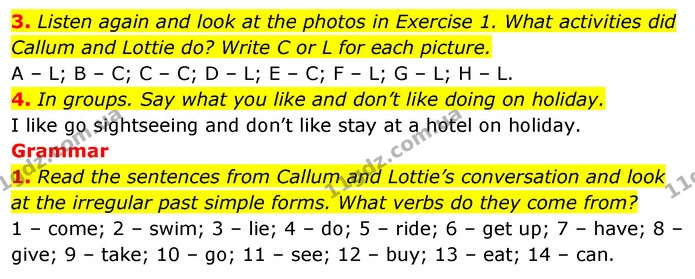 3. Listen again and look at the photos in Exercise 1. What activities did Callum and Lottie do? Write C or L for each picture. — ГДЗ Англійська мова 6 клас Коста (Prepare 6)
