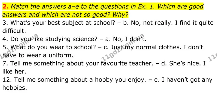 2. Match the answers a–e to the questions in Ex. 1. Which are good answers and which are not so good? Why? — ГДЗ Англійська мова 7 клас Коста