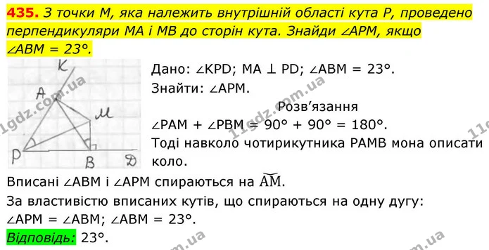 435. З точки М, яка належить внутрішній області кута Р, проведено — ГДЗ Геометрія 8 клас Бевз