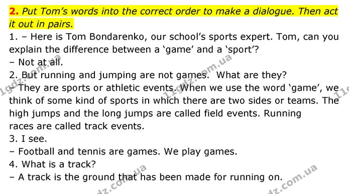 2. Put Tom’s words into the correct order to make a dialogue. Then act it out in pairs. — ГДЗ Робочий зошит Англійська мова 6 клас Карпюк