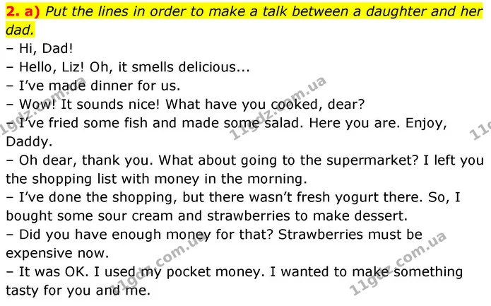 2. a) Put the lines in order to make a talk between a daughter and her dad. — ГДЗ Робочий зошит Англійська мова 7 клас Карпюк