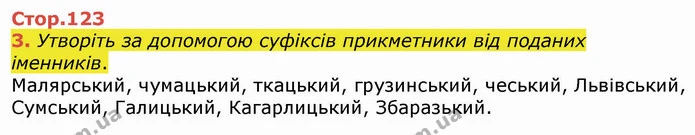3. Утворіть за допомогою суфіксів прикметники від поданих іменників. — ГДЗ Українська мова 4 клас Вашуленко 2021 (1 частина)