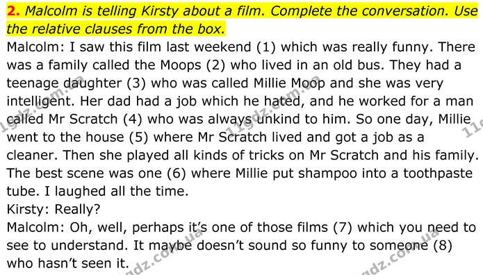 2. Malcolm is telling Kirsty about a film. Complete the conversation. Use the relative clauses from the box. — ГДЗ Англійська мова 8 клас Стайрінг (Prepare)