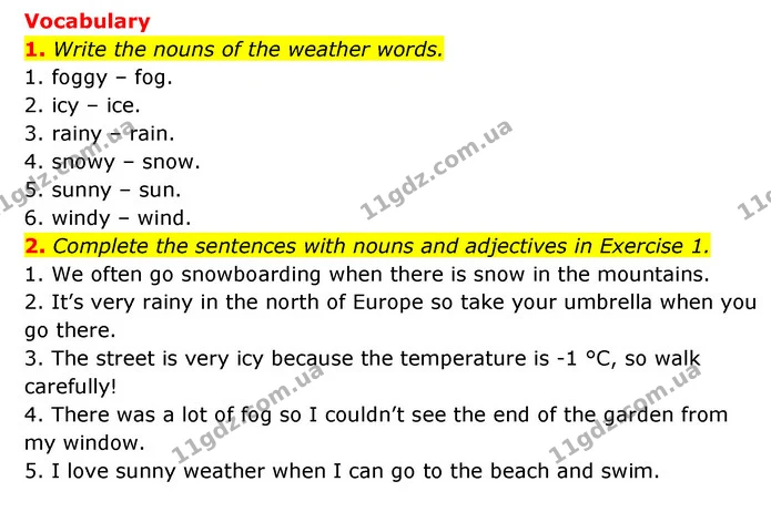 1. Write the nouns of the weather words. — ГДЗ робочий зошит Англійська мова 6 клас Prepare