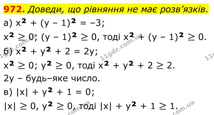 972. Доведи, що рівняння не має розв’язків. — ГДЗ Алгебра 7 клас Бевз