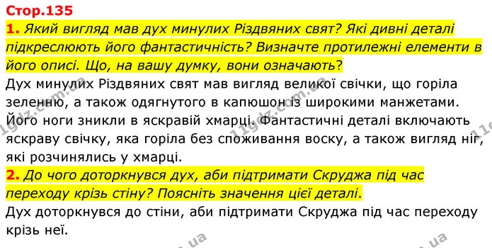 1. Який вигляд мав дух минулих Різдвяних свят? Які дивні деталі підкреслюють його фантастичність? Визначте протилежні елементи в його — ГДЗ Зарубіжна література 6 клас Волощук