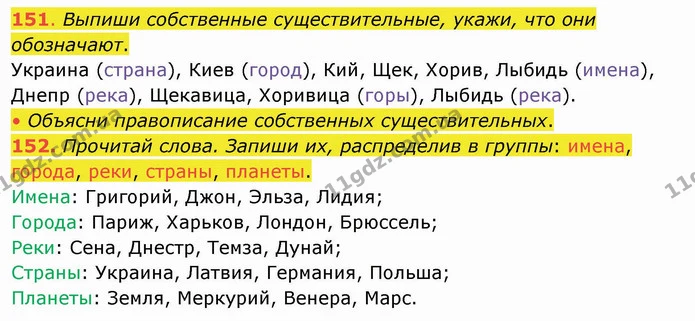 151. Выпиши собственные существительные, укажи, что они обозначают. — ГДЗ Русский язык и чтение 4 класс Лапшина 1 ч.