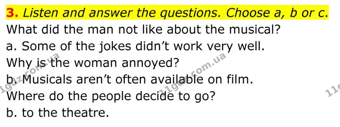 3. Listen and answer the questions. Choose a, b or c. — ГДЗ Англійська мова 8 клас Мітчелл