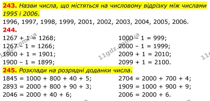 243. Назви числа, що містяться на числовому відрізку між числами 1995 і 2006. — ГДЗ Математика 4 клас Листопад