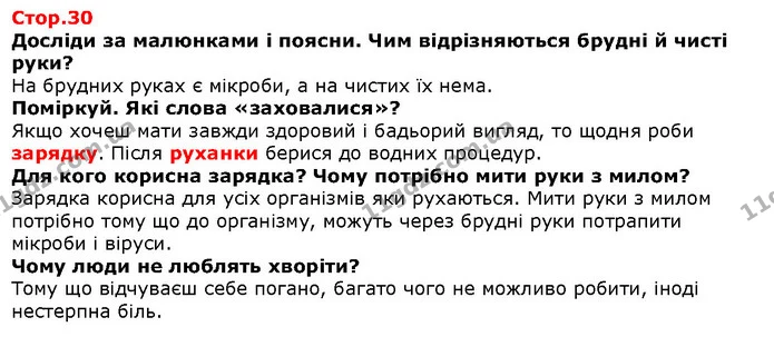 Досліди за малюнками і поясни. Чим відрізняються брудні й чисті руки? — Решебник Я досліджую світ 1 клас Грущинська