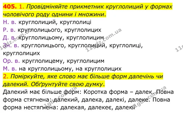 405. 1. Провідміняйте прикметник круглолиций у формах чоловічого роду однини і множини. — ГДЗ Українська мова 6 клас Заболотний 2020