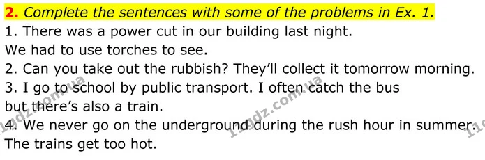 2. Complete the sentences with some of the problems in Ex. 1. — ГДЗ Англійська мова 8 клас Стайрінг (Prepare)