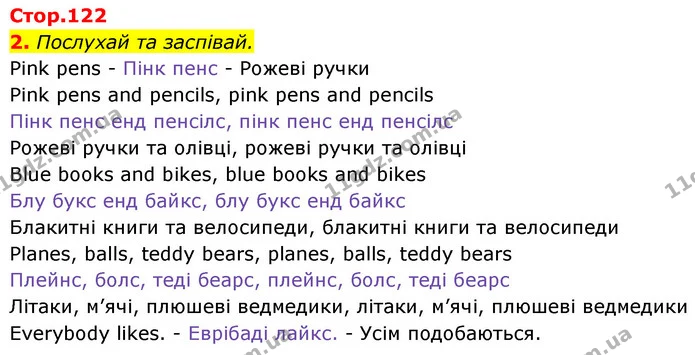 2. Послухай та заспівай. — Англійська мова 1 клас Мітчелл