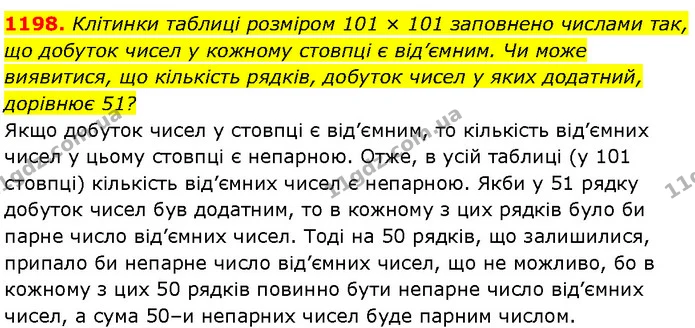 1198. Клітинки таблиці розміром 101 × 101 заповнено числами так, — Алгебра 7 клас Мерзляк 2024
