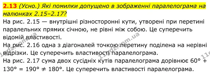 2.13 Які помилки допущено в зображенні паралелограма на малюнках 2.15–2.17? — ГДЗ Геометрія 8 клас Істер