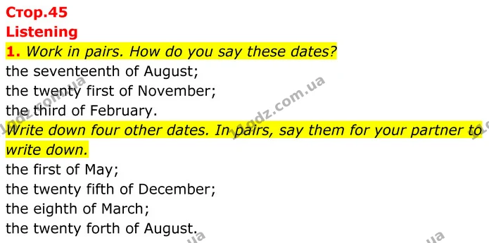 1. Work in pairs. How do you say these dates? — ГДЗ Англійська мова 7 клас Коста