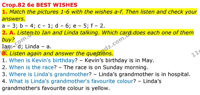 1. Match the pictures 1-6 with the wishes a-f. Then listen and check your answers. — ГДЗ Англійська мова 5 клас Мітчелл