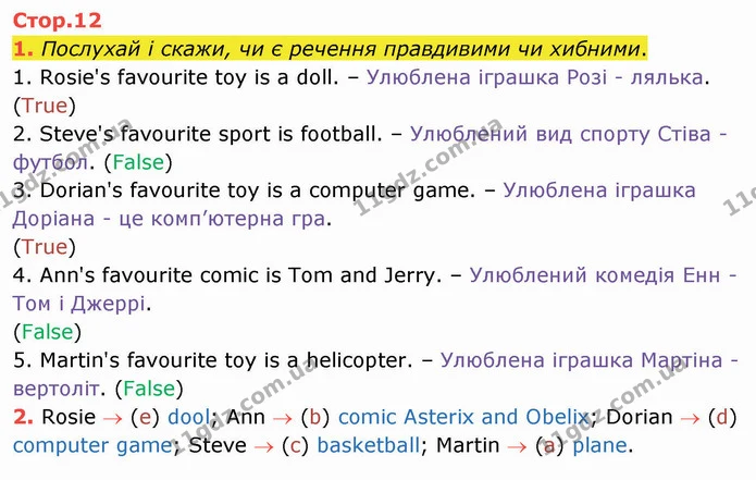 1. Послухай і скажи, чи є речення правдивими чи хибними. — ГДЗ Англійська мова 4 клас Карпюк НУШ