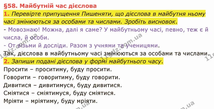 1. Перевірте припущення Пишеняти, що дієслова в майбутня ньому часі змінюються за особами та числами. Зробіть висновок. — ГДЗ Українська мова та читання 4 клас Остапенко 2 ч.