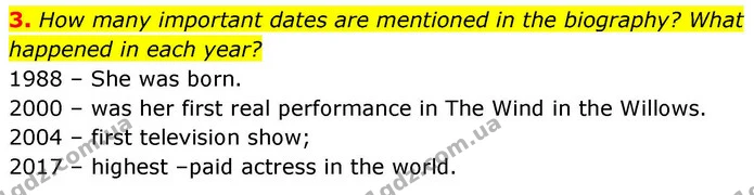 3. How many important dates are mentioned in the biography? What happened in each year? — ГДЗ робочий зошит Англійська мова 8 клас Гарет Джонс 2025