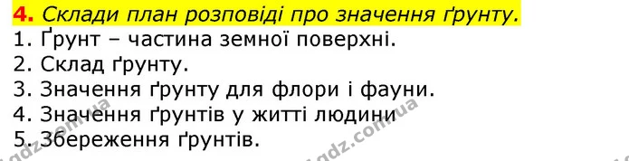 4. Склади план розповіді про значення ґрунту. — ГДЗ Природознавство 5 клас Коршевнюк