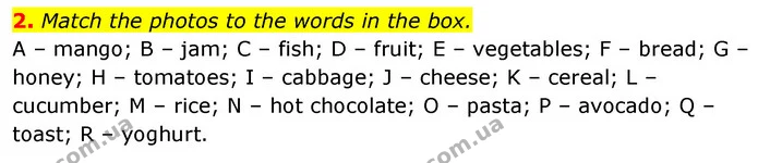 2. Match the photos to the words in the box. — ГДЗ Англійська мова 6 клас Коста (Prepare 6)