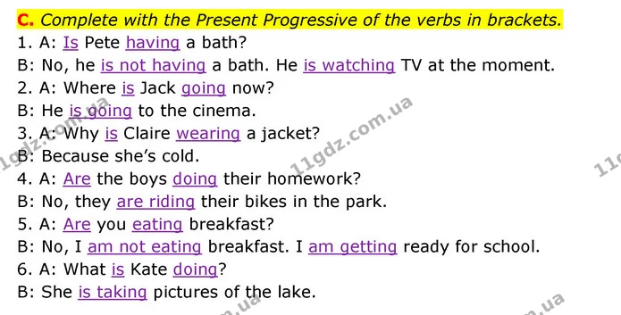 C. Complete with the Present Progressive of the verbs in brackets. — ГДЗ Робочий зошит Англійська мова 6 клас Мітчелл