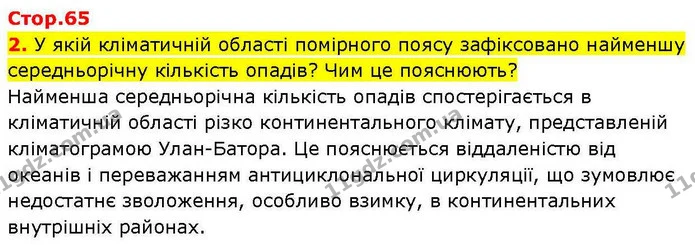 2. У якій кліматичній області помірного поясу зафіксовано найменшу середньорічну кількість опадів? Чим це пояснюють? — ГДЗ зошит для практичних Географія 7 клас Довгань
