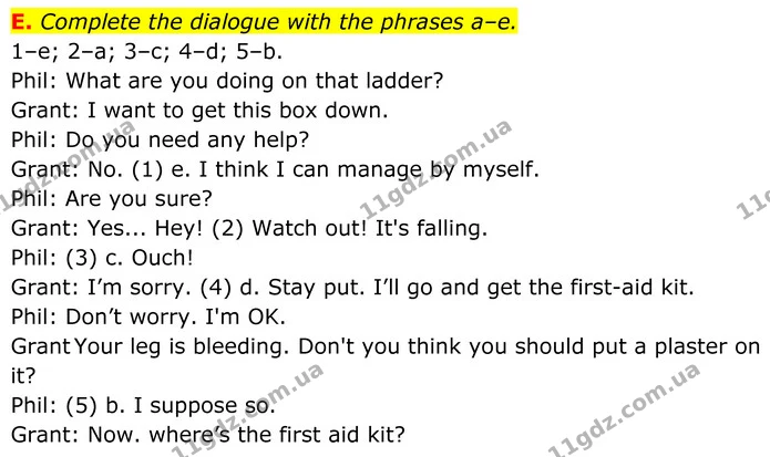 E. Complete the dialogue with the phrases a–e. — ГДЗ робочий зошит Англійська мова 7 клас Мітчелл