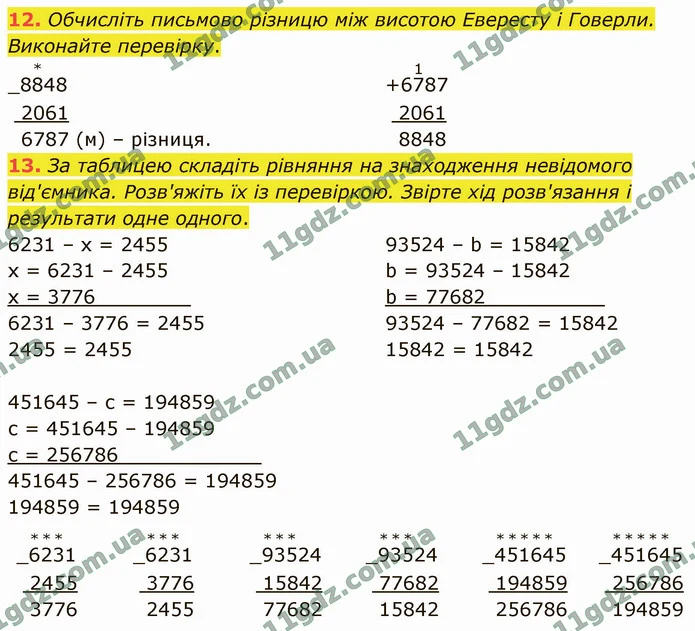 12. Обчисліть письмово різницю між висотою Евересту і Говерли. Виконайте перевірку. — ГДЗ Математика 4 клас Логачевська 1-2 ч. 2021