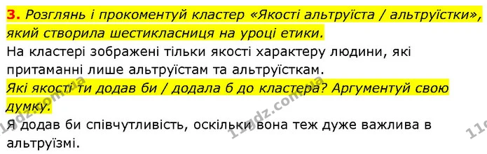 3. Розглянь і прокоментуй кластер «Якості альтруїста / альтруїстки», який створила шестикласниця на уроці етики. — ГДЗ Етика 6 клас Давидюк