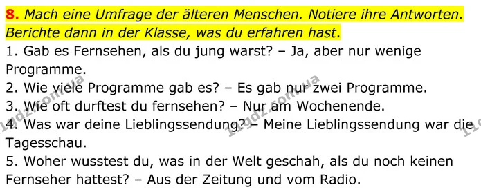 8. Mach eine Umfrage der älteren Menschen. Notiere ihre Antworten. Berichte dann in der Klasse, was du erfahren hast. — ГДЗ робочий зошит Німецька мова 8 клас Басай