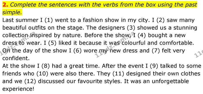 2. Complete the sentences with the verbs from the box using the past simple. — ГДЗ зошит Grammar Англійська мова 8 клас Prepare 2025
