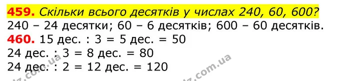 459. Скільки всього десятків у числах 240, 60, 600? — ГДЗ Математика 3 клас Лишенко (1, 2 частина)