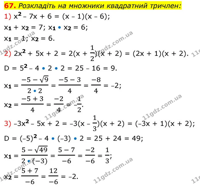 67. Розкладіть на множники квадратний тричлен: — ГДЗ Алгебра 9 клас Істер