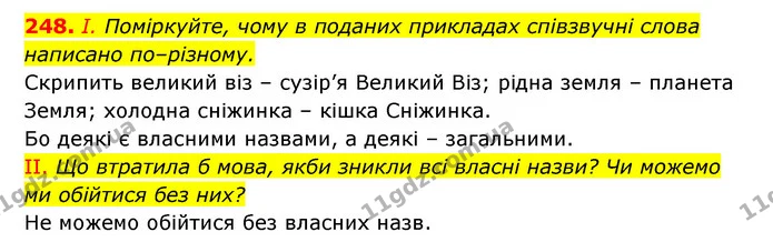 248. І. Поміркуйте, чому в поданих прикладах співзвучні слова написано по–різному. — ГДЗ Українська мова 6 клас Заболотний 2023