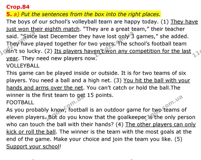 5. a) Put the sentences from the box into the right places. — ГДЗ Робочий зошит Англійська мова 6 клас Карпюк
