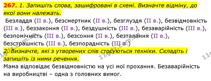 267. 1. Запишіть слова, зашифровані в схемі. Визначте відміну, до якої вони належать. — ГДЗ Відповіді Українська мова 6 клас Єрмоленко