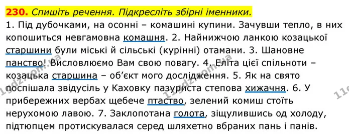 230. Спишіть речення. Підкресліть збірні іменники. — ГДЗ Відповіді Українська мова 6 клас Єрмоленко