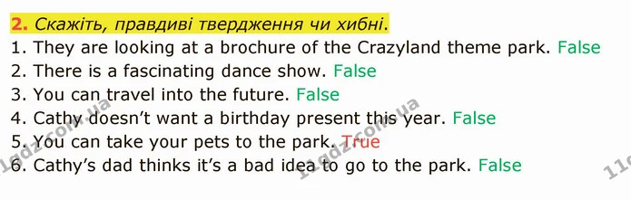 2. Скажіть, правдиві твердження чи хибні. — ГДЗ Англійська мова 5 клас Карпюк 2022
