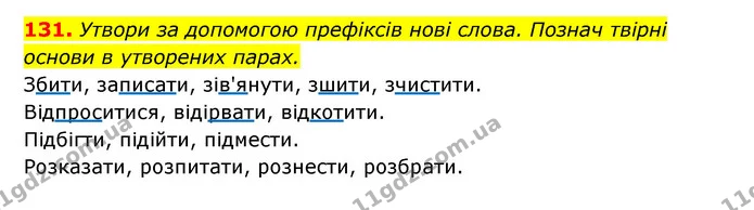 131. Утвори за допомогою префіксів нові слова. Познач твірні — ГДЗ Українська мова 6 клас Онатій