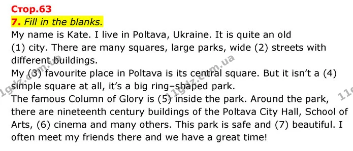 7. Fill in the blanks. — ГДЗ Робочий зошит Англійська мова 5 клас Косован (Дж. Коста)