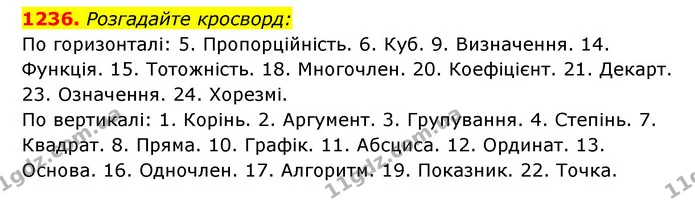 1236. Розгадайте кросворд: — ГДЗ Алгебра 7 клас Мерзляк, Полонський 2015