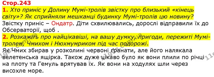 1. Хто приніс у Долину Мумі-тролів звістку про близький «кінець світу»? Як сприйняли мешканці будинку Мумі-тролів цю новину? — ГДЗ Зарубіжна література 5 клас Волощук