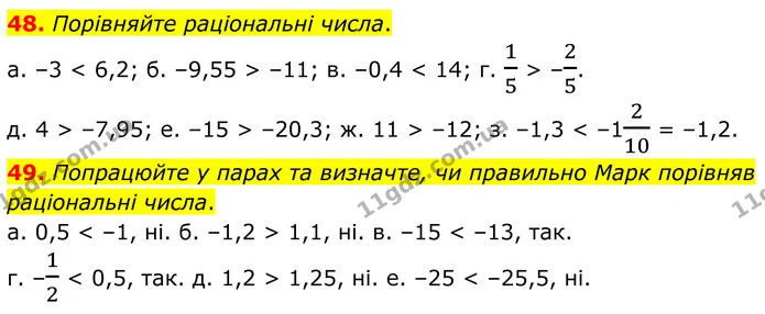 48. Порівняйте раціональні числа. — ГДЗ Математика 6 клас Біос 1-2 ч.