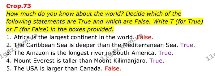 How much do you know about the world? Decide which of the following statements are True and which are False. Write T (for True) or F — ГДЗ Зошит граматика Англійська мова Мітчелл