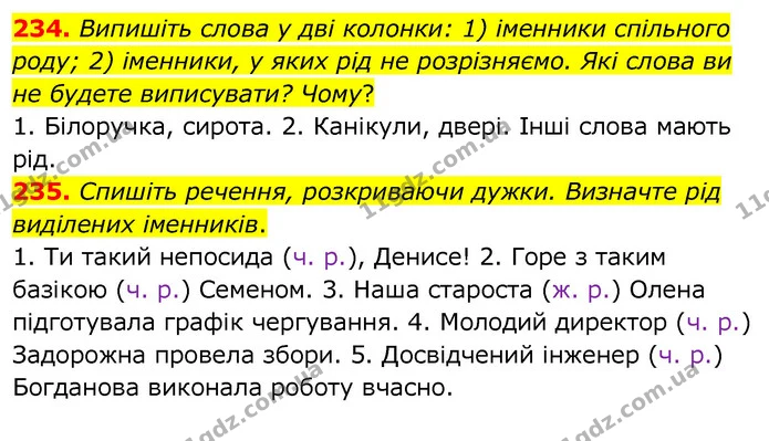 234. Випишіть слова у дві колонки: 1) іменники спільного роду; 2) іменники, у яких рід не розрізняємо. Які слова ви не будете — ГДЗ Українська мова 6 клас Заболотний 2020